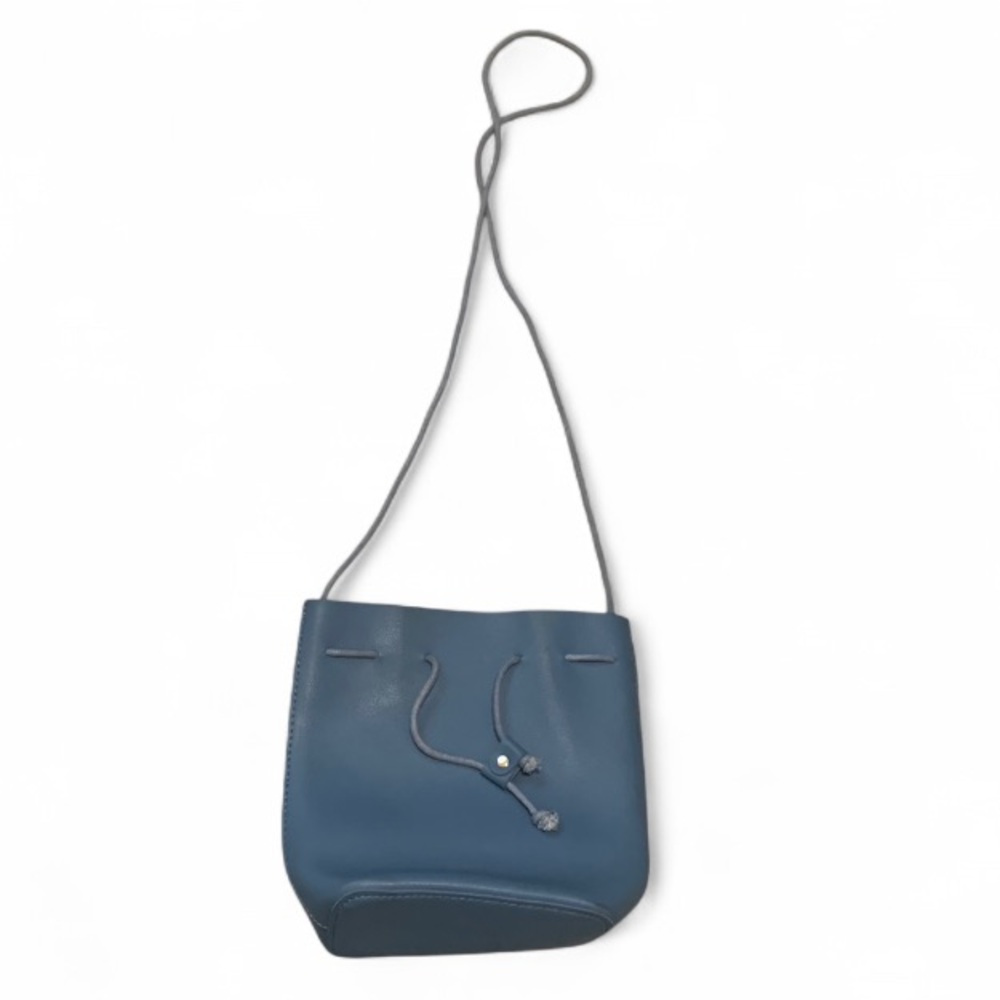 Blue Drawstring Faux Leather Bucket Bag